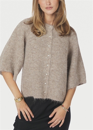 Amaya fluffy knit cardigan Beige Melange Neo Noir 